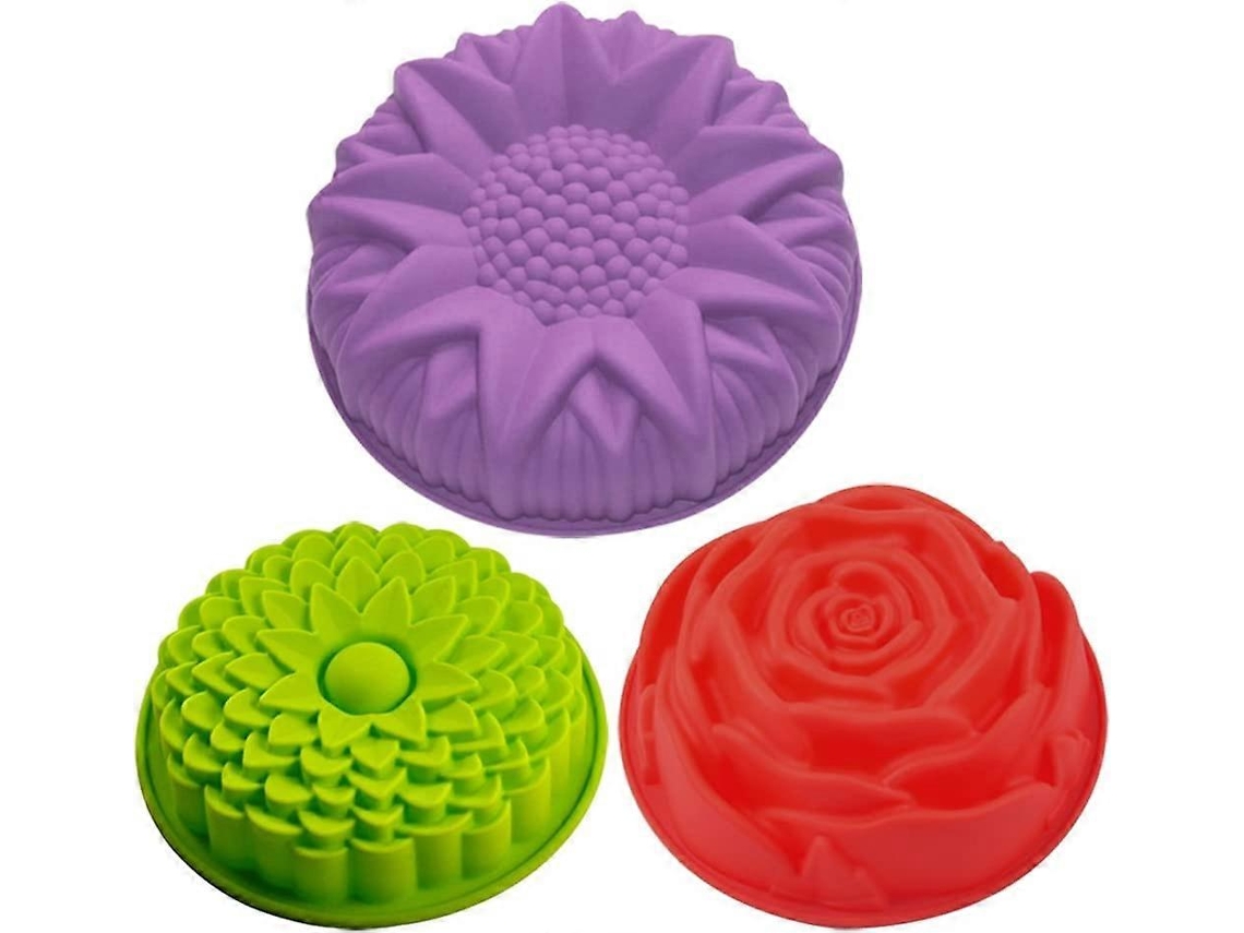 3 Moldes De Silicona Para Pasteles En Forma De Flor: Girasol, Crisantemo Y Rosa, Grandes, Reutilizables, Antiadherentes
