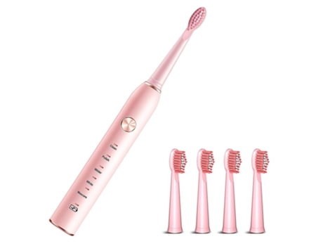 Cepillo de dientes eléctrico sónico recargable con cabezales de cepillo (rosa)