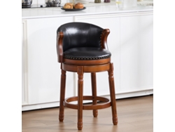 Taburete De Bar De Madera Con Asiento De Cuero De Vaca, Giratorio 360°.