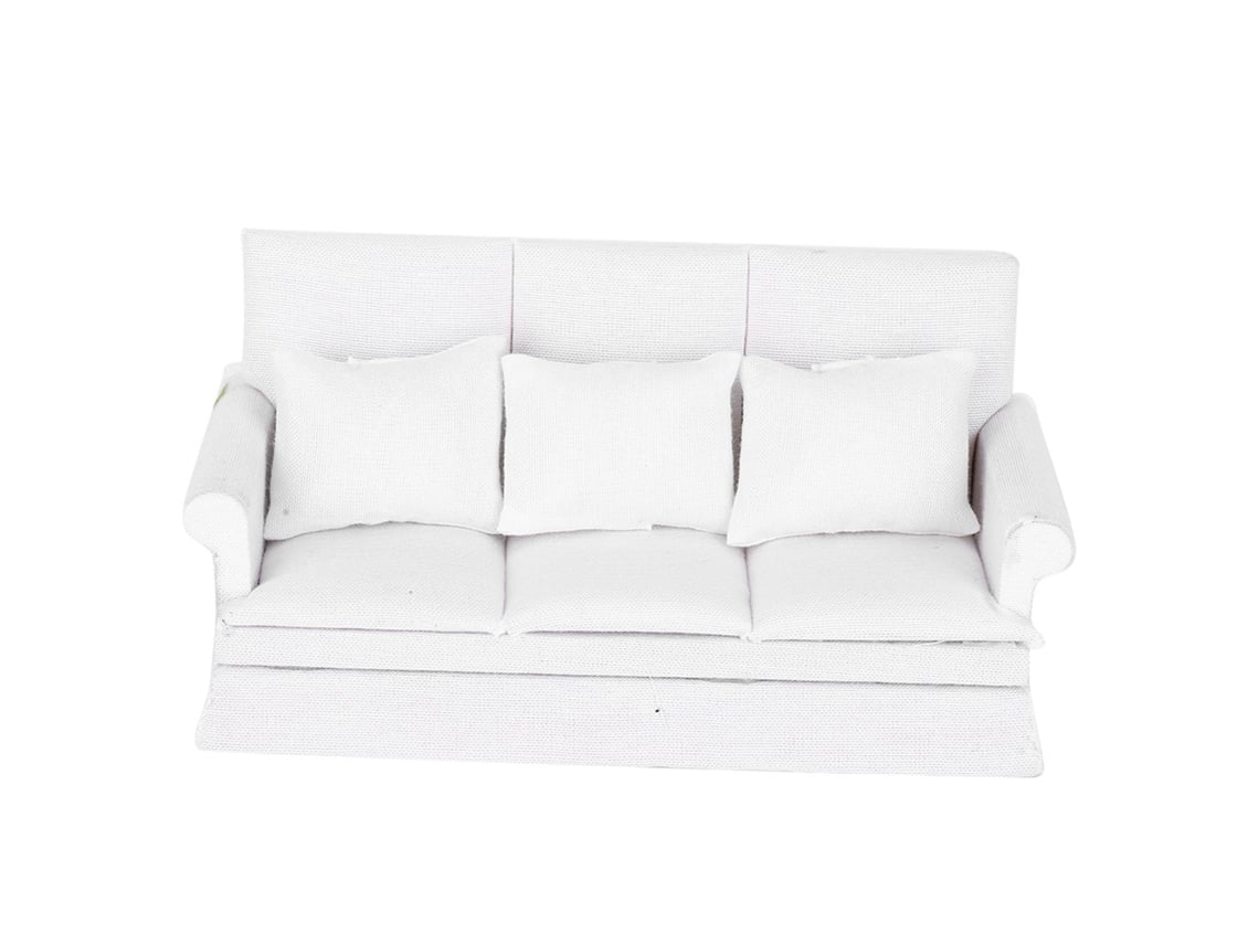 2026-sofá Miniatura Casa De Muñecas 1:12 Con 3 Almohadas Mueble De Salón Madera Decoración Accesorio Blanco