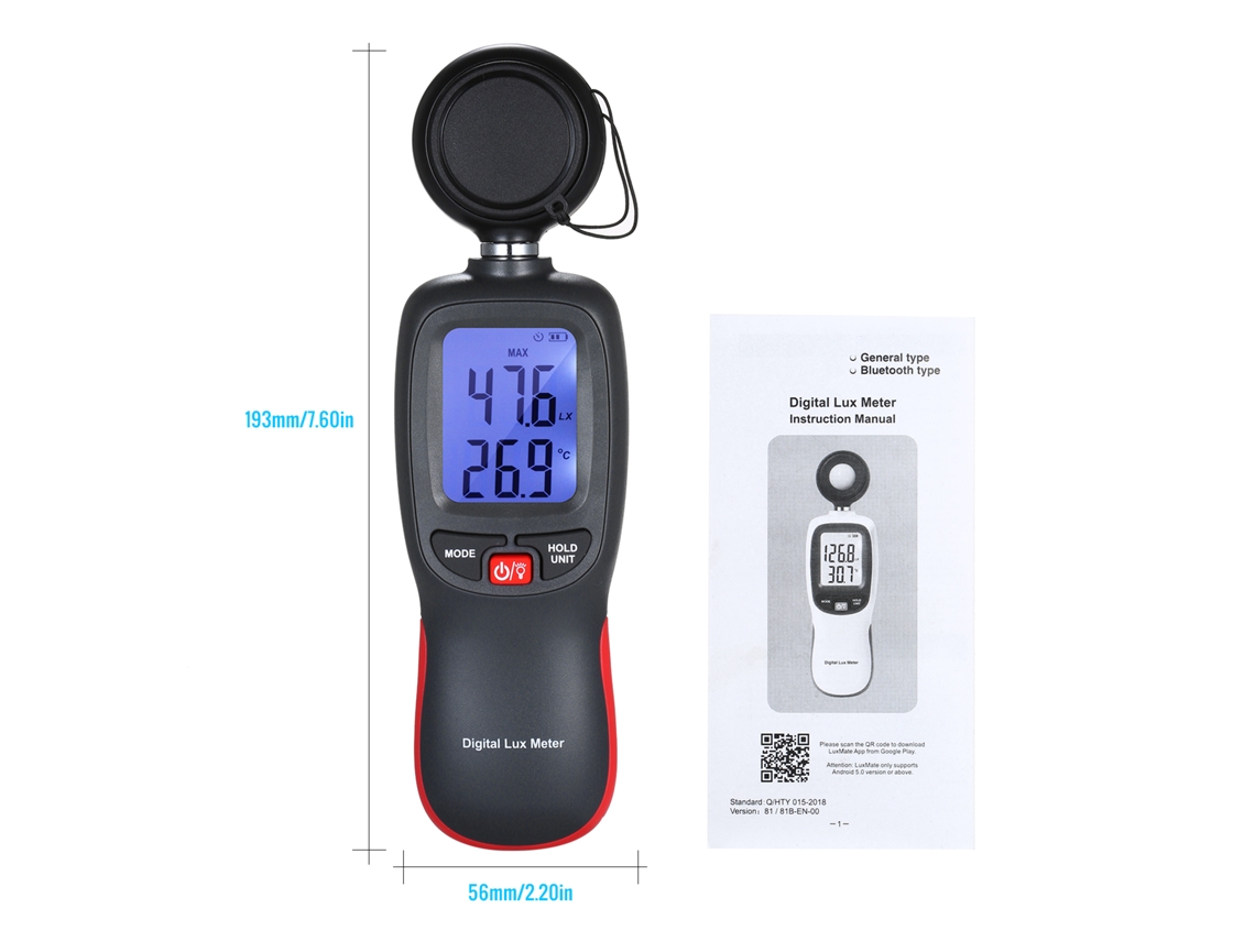 Medidor De Luz Digital Portátil Con Pantalla Lcd, Rango De 0 A 200 000 Lux, Con Funciones De Máximo/mínimo Y Retención De Datos.