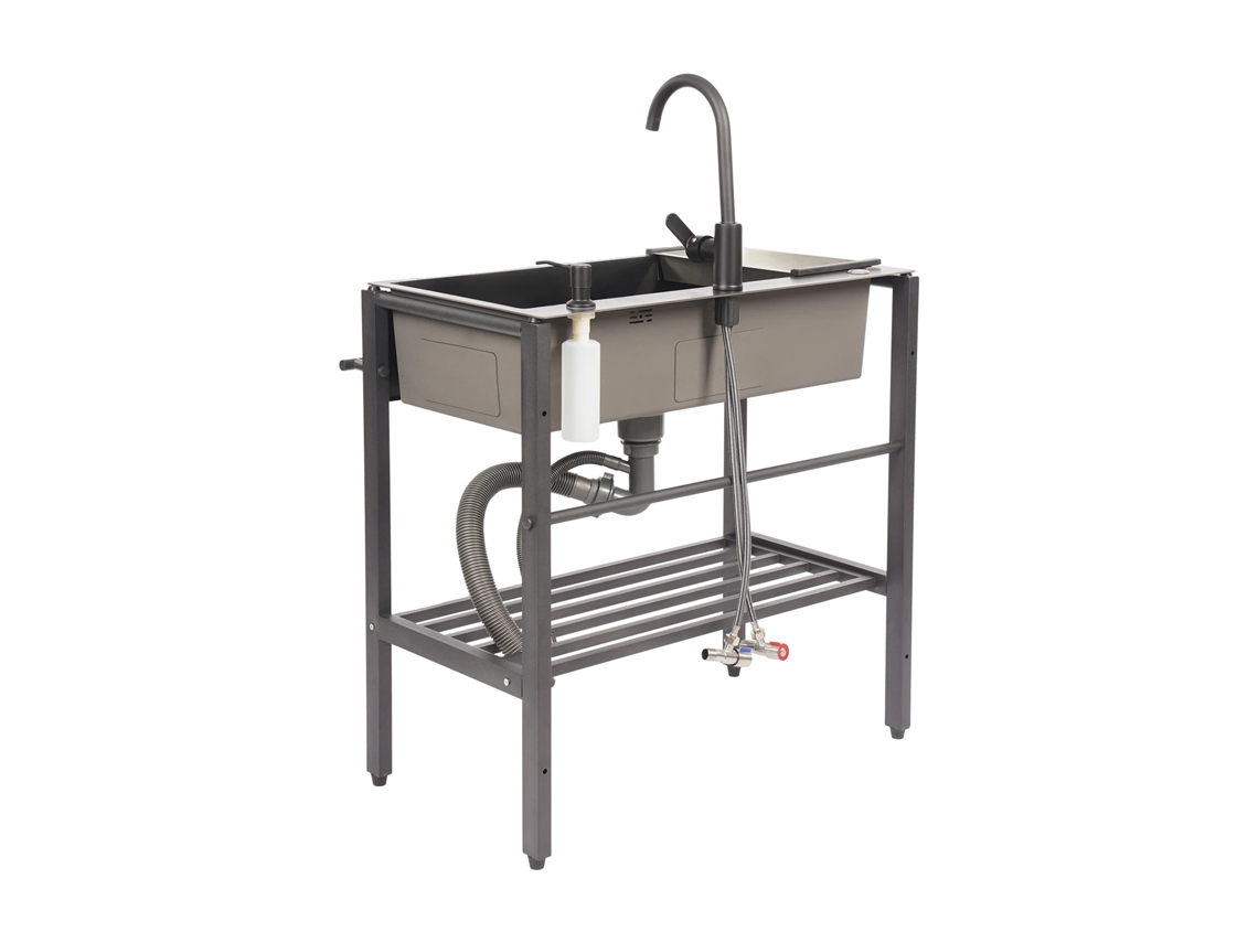 Fregadero de cocina independiente de acero inoxidable, gran capacidad, fácil instalación, negro OEM