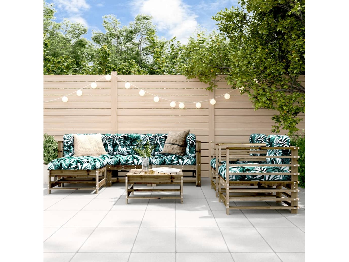 Conjunto de muebles de jardín con cojines de pino impregnado, Dkd Home Decor