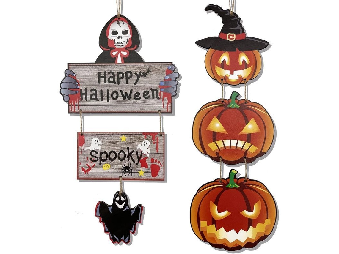 2026-cartel Colgado Halloween La Parca Feliz Halloween Decoración (2 Piezas)