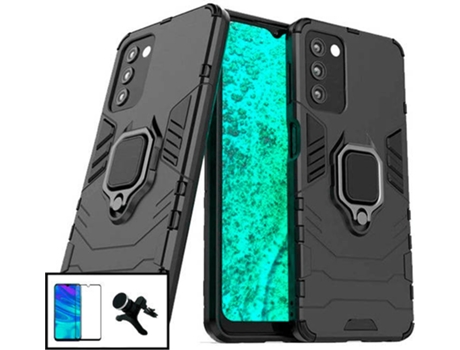 Kit Protector de Cristal Templado 5D Full Cover, Funda 3X1 Military Defender y Soporte Magnético de Coche Reforzado Samsung Galaxy A03s PHONECARE N...