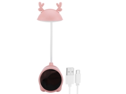 Lámpara Led De Mesa Para Niños Con Protección Ocular Cute Ciervo Cartoony Plegable Con Soporte De Teléfono Rosa Para Dormitorio Estudio Lectura