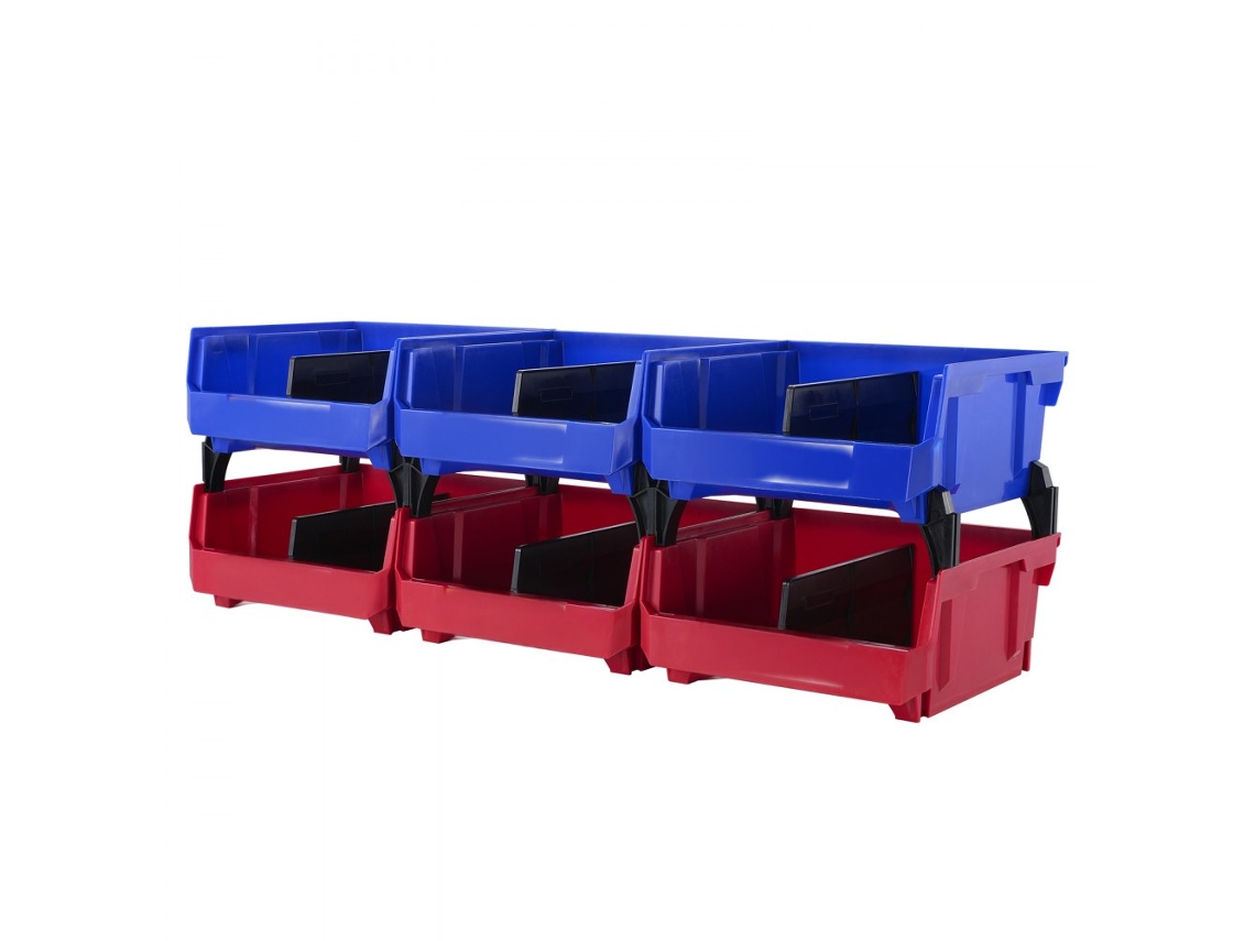 Juego de 6 cajas de almacenamiento de plástico apilables para taller, hogar u oficina Tekmaquinas