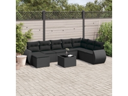 Conjunto de sofás de jardín de 9 piezas DKD Home Decor con cojines de mimbre negros