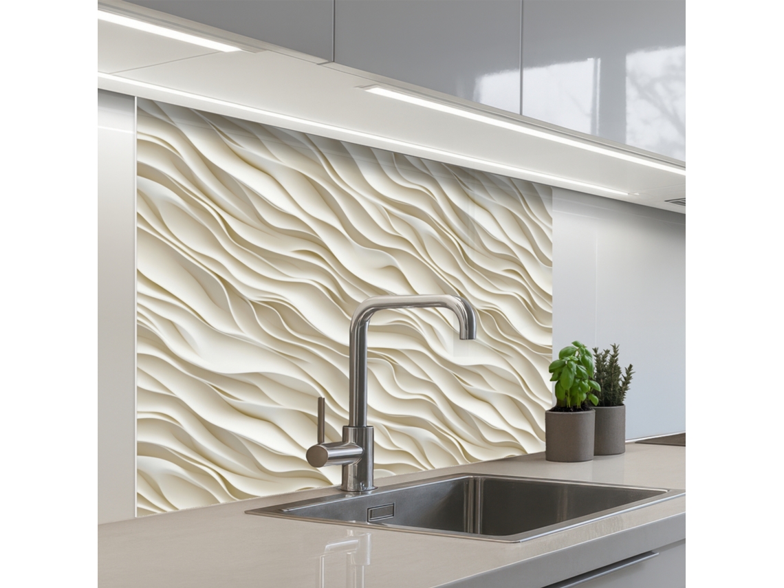 Salpicaderos De Cocina Olas - Blanco - Minimalista 100x80 Cm