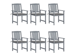 Sillas de jardín DKD Home Decor de 6 piezas con cojines, acacia maciza, gris