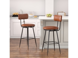 Conjunto De 2 Taburetes De Bar Altos Simurq, Pu Marrón Y Estructura De Metal, 85,5 Cm, Ergonómicos, Para Cocina E Isla