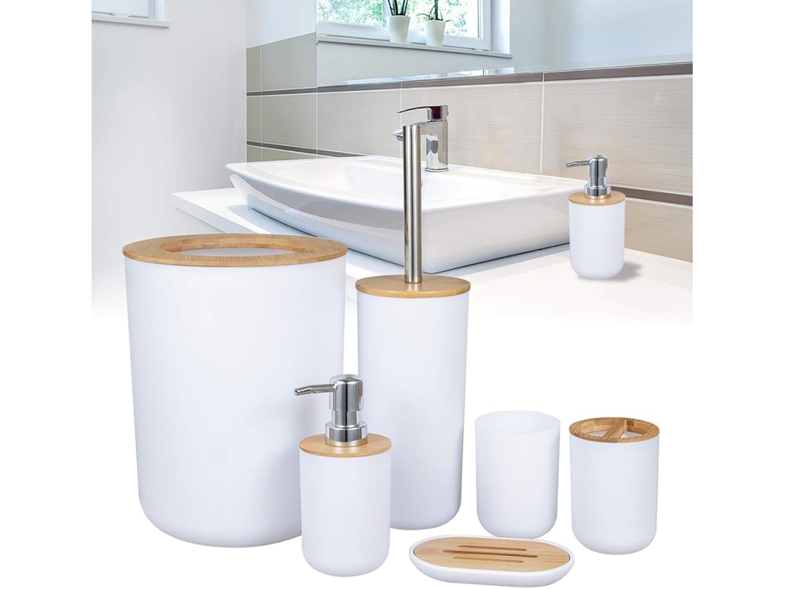 Conjunto de baño de 6 piezas, equipamiento de baño completo blanco