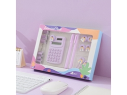 Juego de calculadora Chrui Macaron con calculadora, marcapáginas, clip para carpeta y bolígrafo (morado)