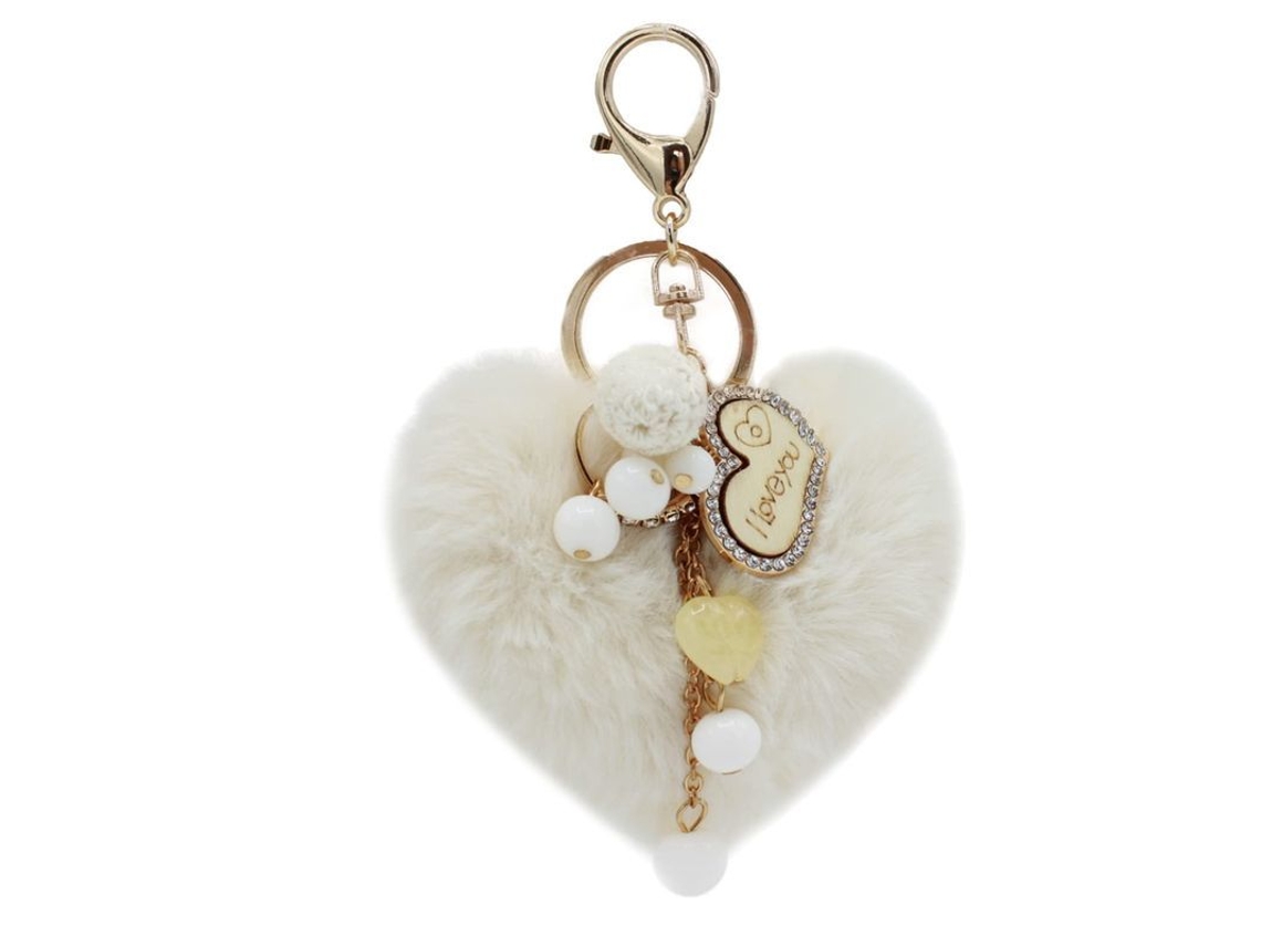 2026rebe-llavero De Pom Pom Fluffy Corazón Para Mujer Accesorio De Bolso Pelo Falso Plataforma Blanca