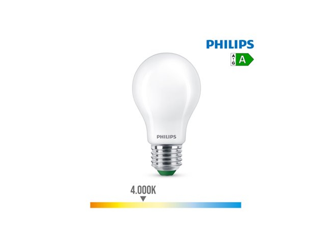 Bombilla LED clásica ultraeficiente de 4 W, 840 lm, E27, 4000 K, Ø6 x 10,4 cm, Philips
