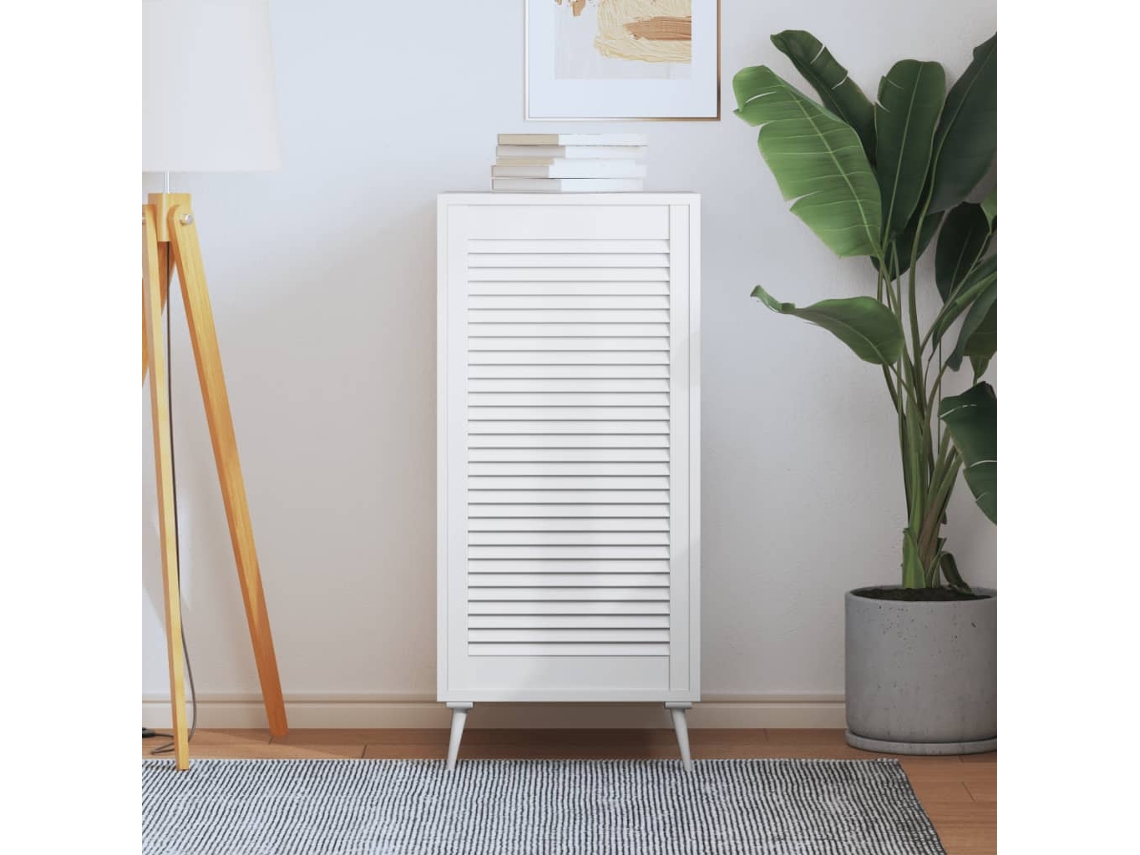 Puerta de gabinete con diseño de persiana de pino macizo blanco Wsd788477 Lovely Home