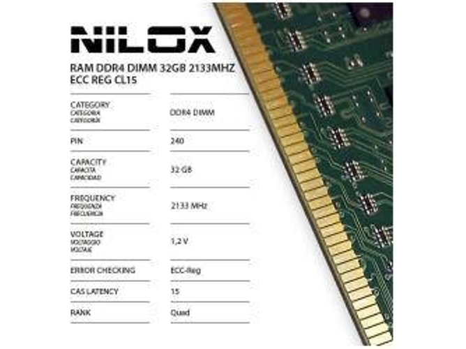 Memoria RAM DDR4 NILOX NXR322133M1C15 (1 x 32 GB - 2133 MHz - CL 15)