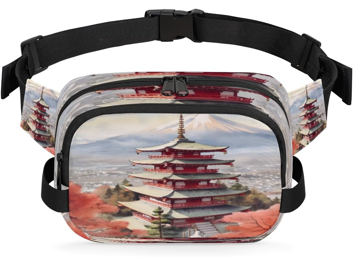 Riñonera Estampado Paisaje Japonés Acuarela Para Mujeres Hombres Niñas Niños Correr Deportes Senderismo Col