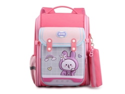 Mochila infantil con estampado de dibujos animados en 3D, resistente, con doble correa y portalápices, rosa.