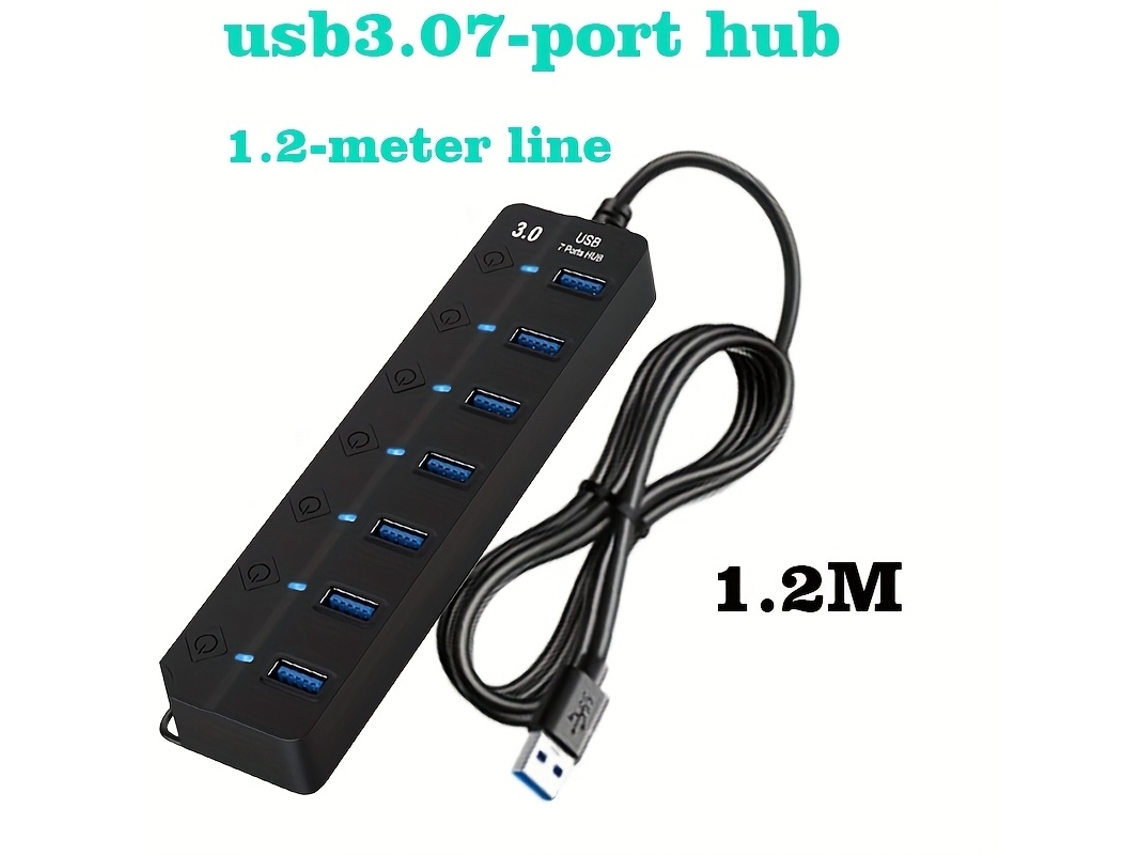 Concentrador Usb 3.0 De 7 Puertos Con Interruptores Para La Transferencia De Datos A Ordenadores Portátiles Y De Sobremesa.