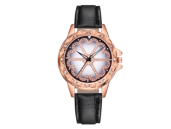 Reloj De Pulsera Vansvar Para Mujer Con Correa De Pu, Estampado Floral, Cuarzo, Diamantes De Imitación, Negro.