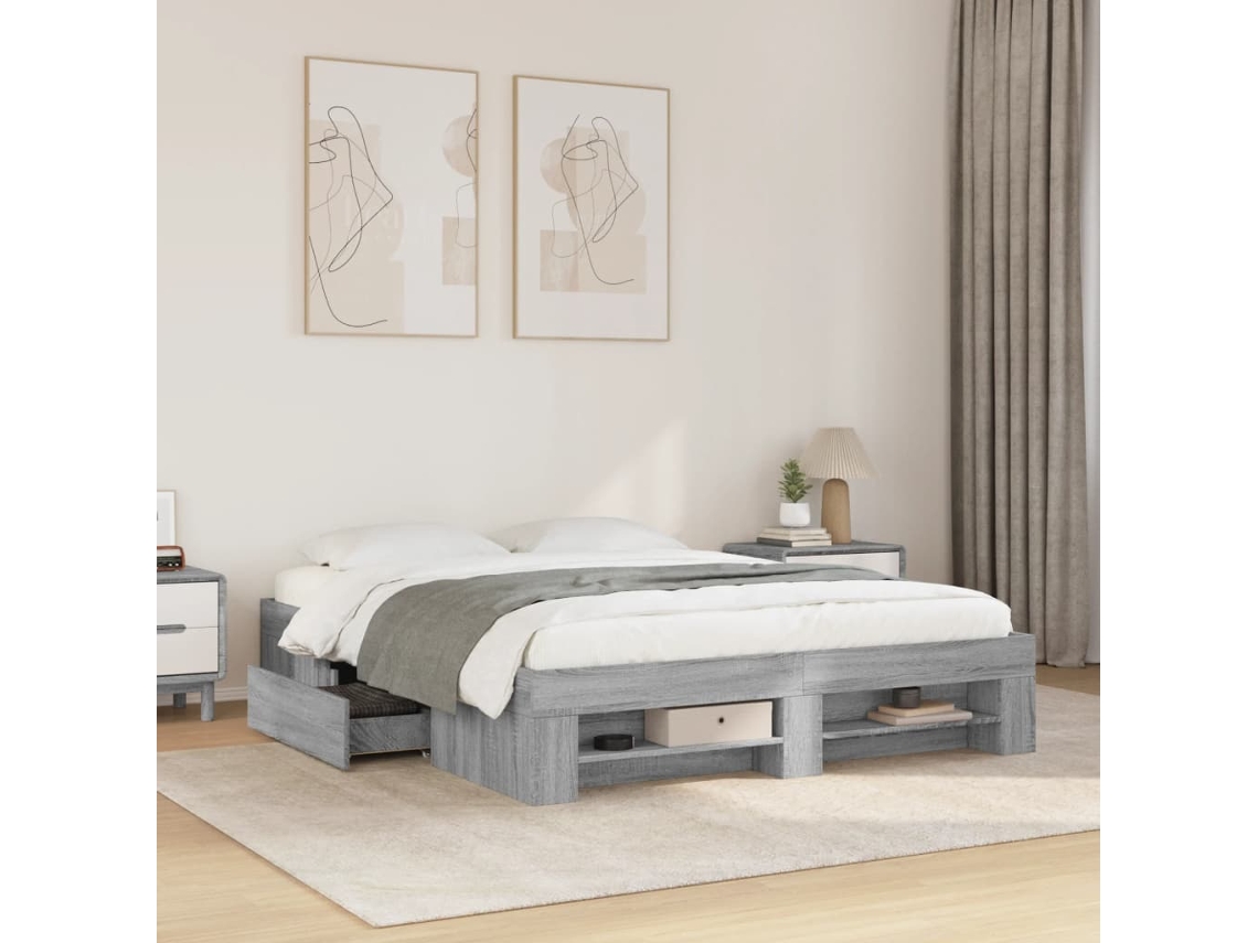 Estructura De Cama Sin Colchón Gris Sonoma 160x200 Cm