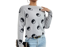 Suéter Tejido Para Mujer Con Cuello Redondo Casual Estampado, Para Otoño Invierno Primavera Halloween, Gris Xxl