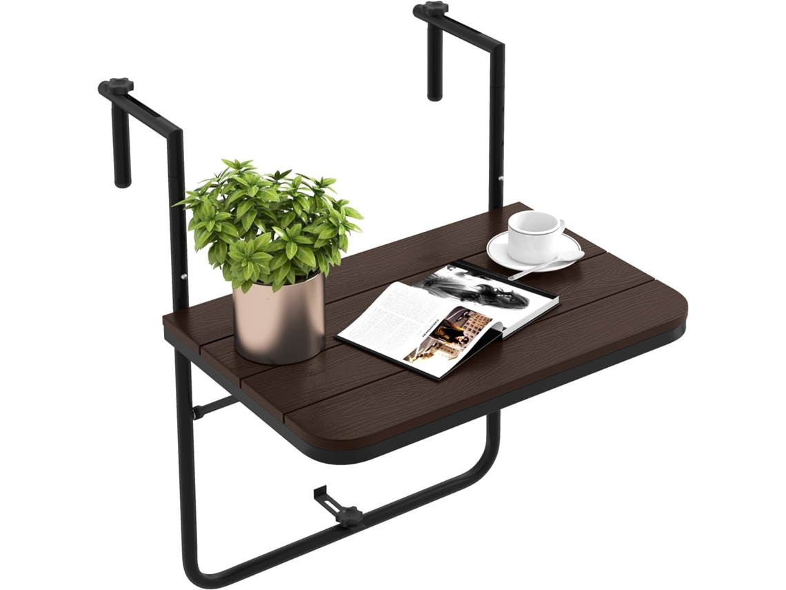 Mesa Colgante Plegable de Balcón, Altura Ajustable en 3 Niveles, Barandas de 3-15 cm, Mesa Plegable Balcon, Terraza COSTWAY