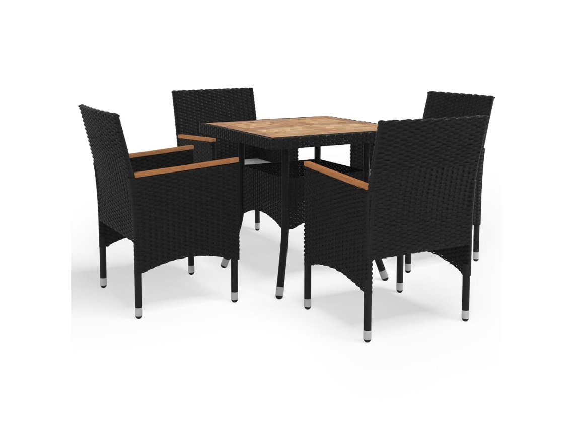 Juego de comedor de jardín de 5 piezas en mimbre negro y madera de acacia DKD Home Decor