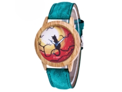Reloj De Pulsera Unisex Zhoulianfa Con Diseño De Gato De Halloween, Imitación De Madera, Color Verde.
