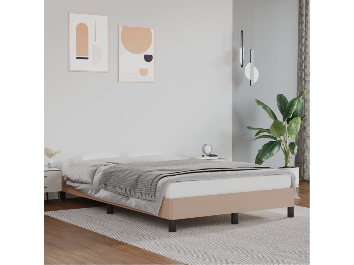 Estructura Cama Sin Colchón Cuero Sintético Capuchino 120x200cm
