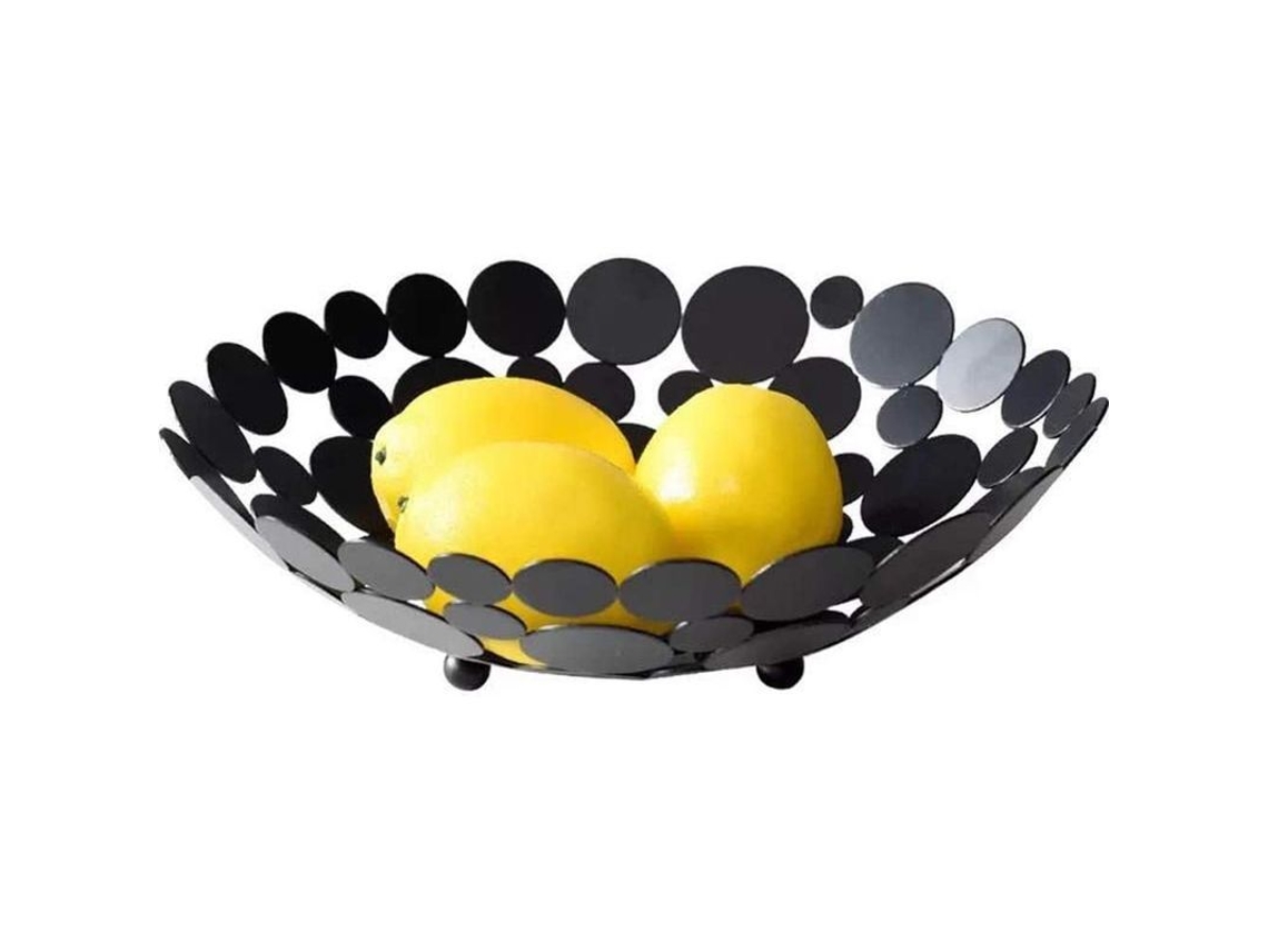 Cesta Redonda Grande De Color Negro Para Frutas, Ideal Para La Mesa, Apta Para Frutas, Verduras, Pan Y Dulces.