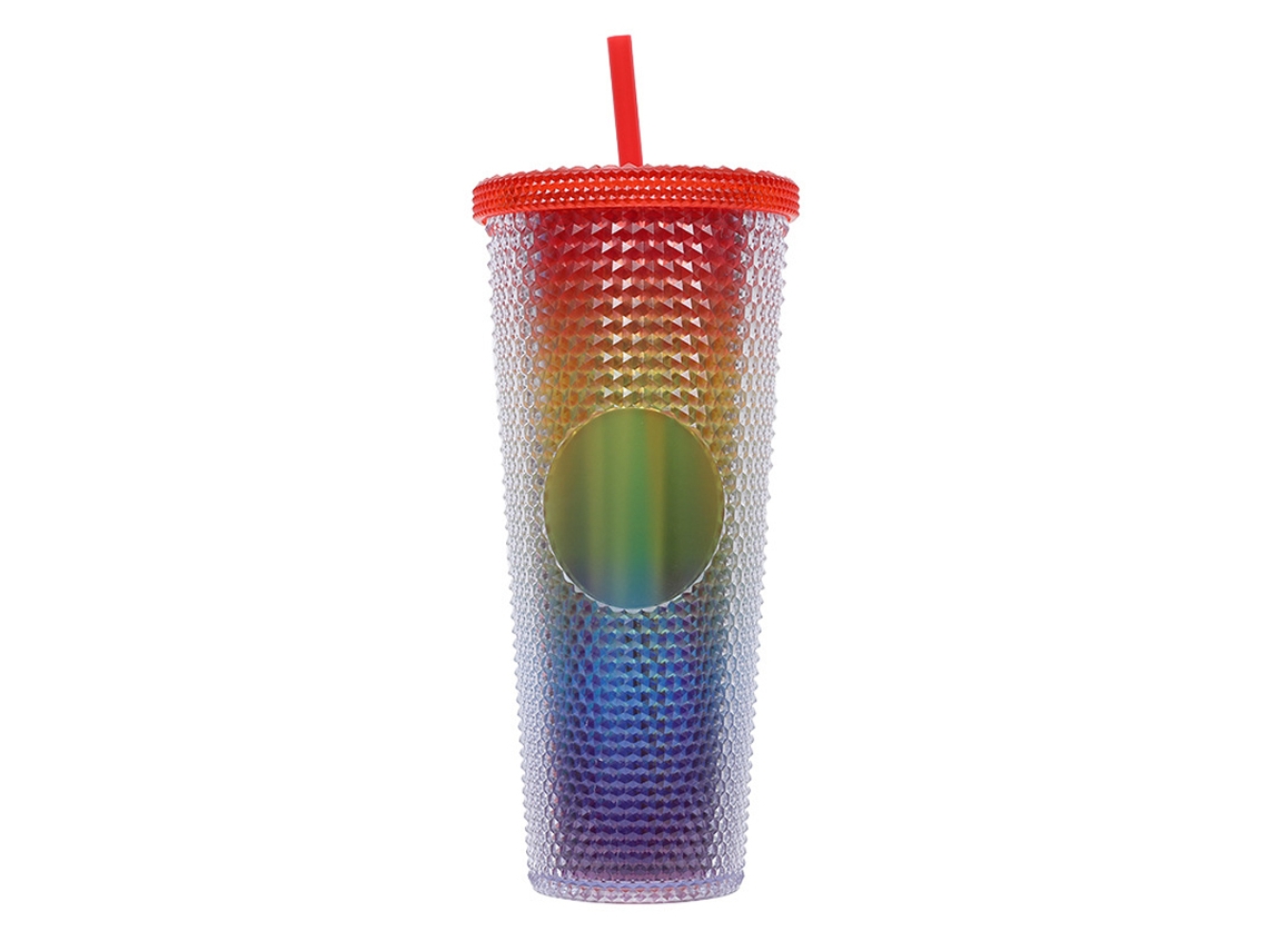 Vaso de plástico de 710 ml con tapa y pajita, vaso de agua transparente con degradado láser reutilizable JEIIBRZUI