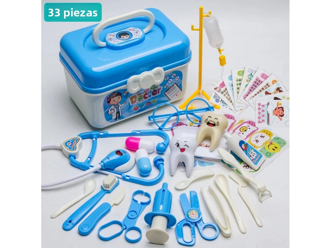 Kit médico infantil, suministros hospitalarios, bolsa de herramientas para enfermera Mdug (azul, 33 piezas)