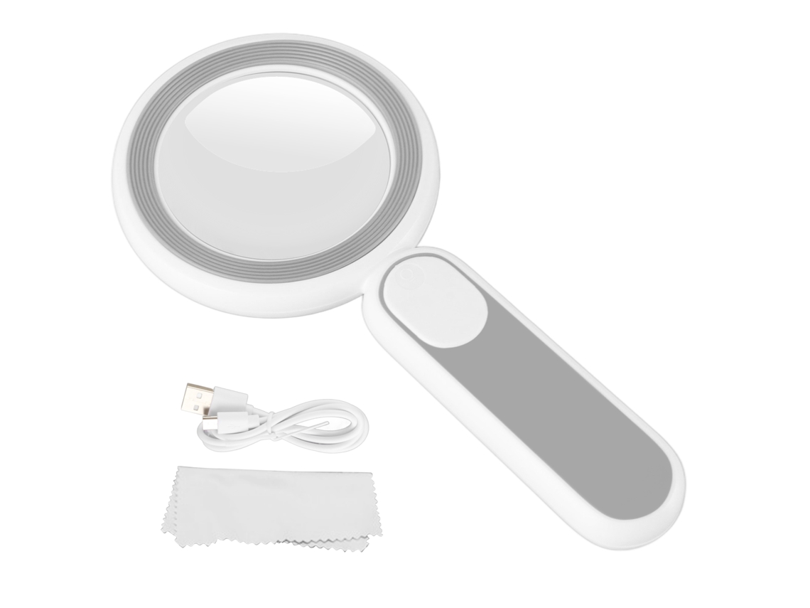 Lupa Recargable Con Luz De 8 Aumentos, 21 Led, 3 Modos De Lectura Para Personas Mayores Y Niños, Color Gris, Conexión Usb.