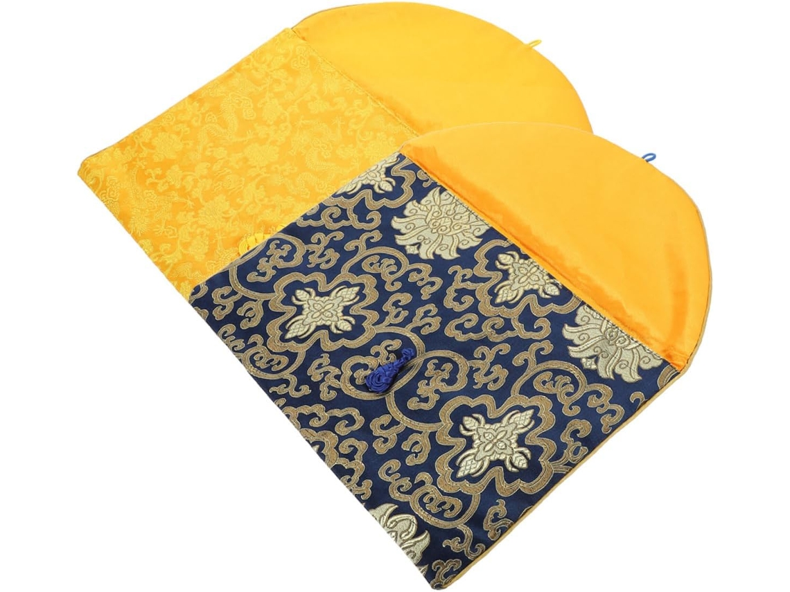 Juego De 2 Paquetes De Brocado Azul Y Amarillo Para Almacenamiento Budista