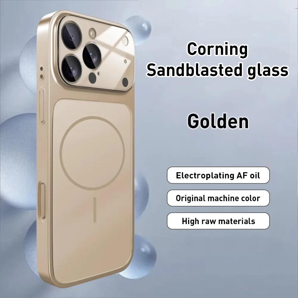 (iphone 12 Pro, Dorado) Funda De Cristal Nanoesmerilado Para Iphone, Compatible Con Carga Inalámbrica Magsafe
