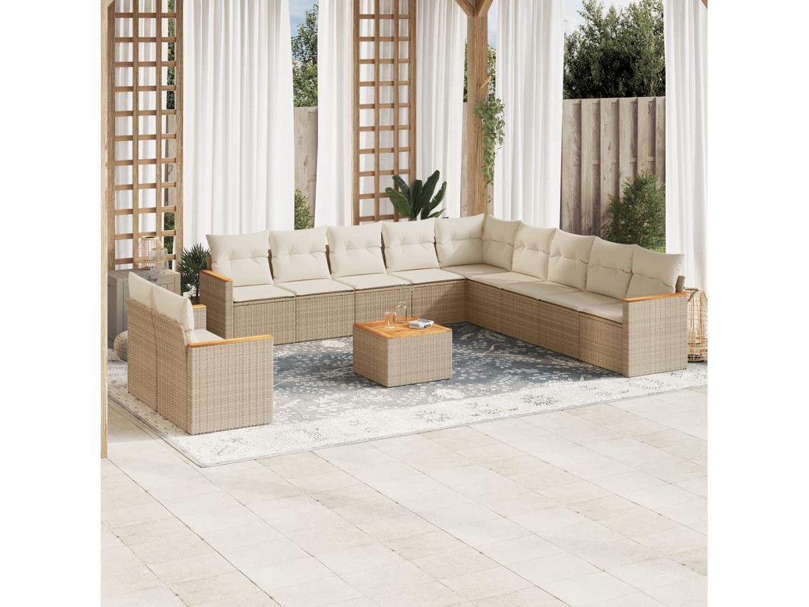 Conjunto de sofá de jardín de 12 piezas con cojines, mimbre sintético beige, Dkd Home Decor