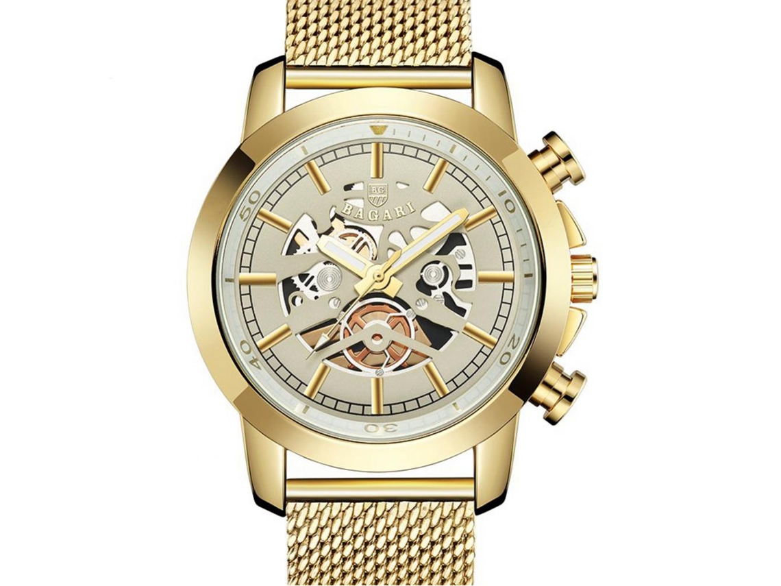 Reloj Deportivo Hombre De Acero Inoxidable Con Correa Dorado Bagari