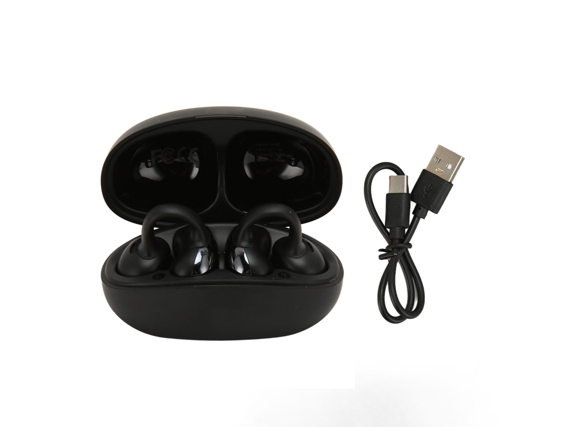 Fones de Ouvido Mali Bluetooth Clip On, estéreo, cancelamento de ruído, 55h, para esportes, viagens, academia, preto