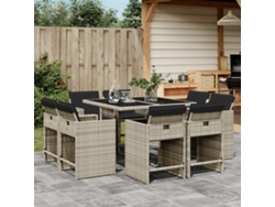 Juego de comedor de jardín de 9 piezas con cojines gris claro, Dkd Home Decor