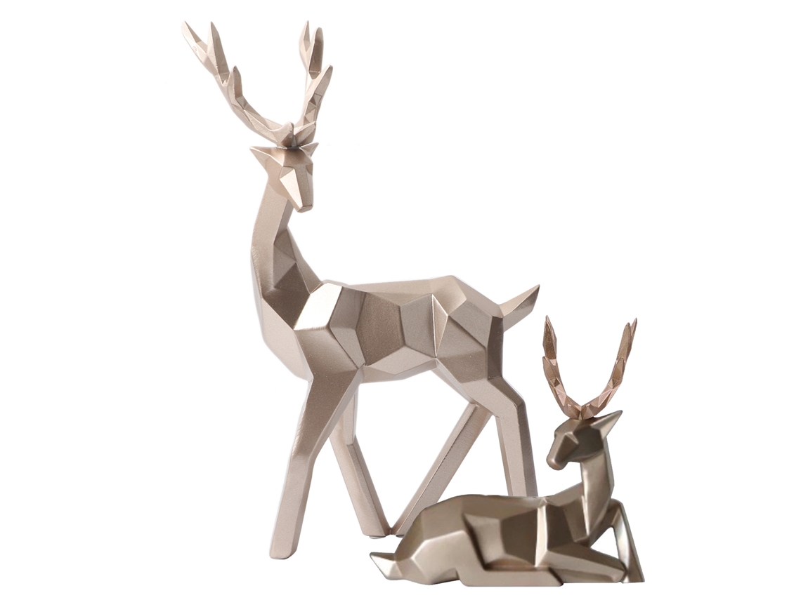 Estatua moderna de ciervo de resina dorada para decoración de mesa (2 piezas)