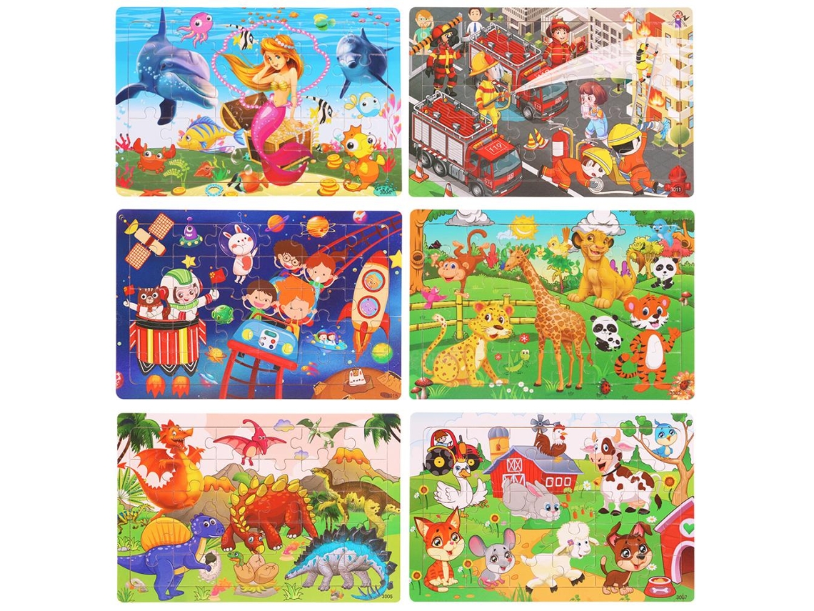 Dan26-6 Sets 30pcs Rompecabezas De Madera Para Niños Animales Dinosaurios Dibujos Animados Juguetes Educativos Preescolares Regalo Para Niños Y Niñas