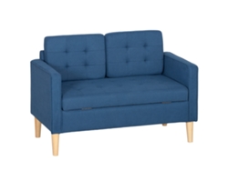 Sofá Con Brazos, Capitoné, Cojines, Madera Caucho, 117x62x78cm, Azul