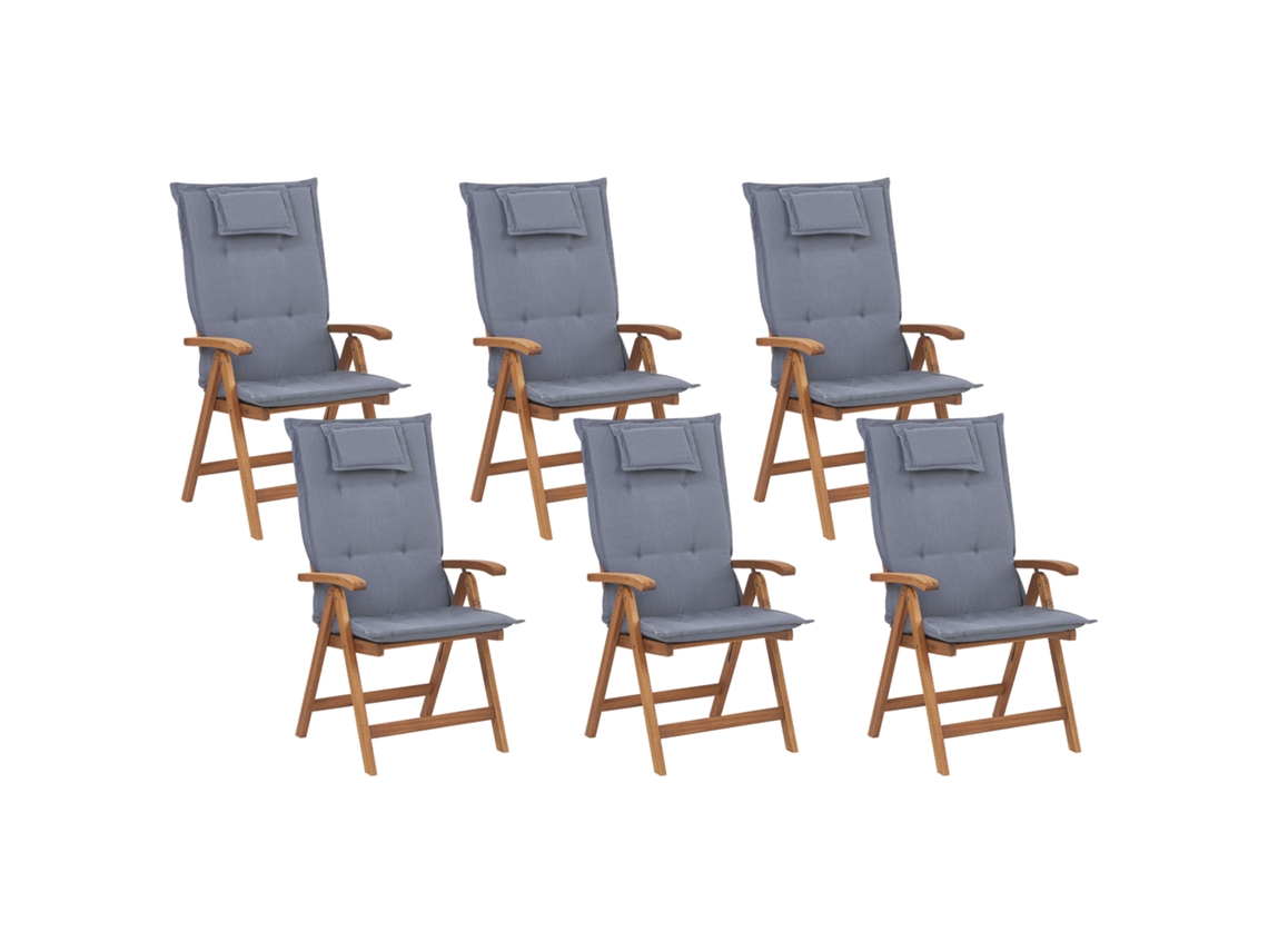 Conjunto De 6 Cadeiras Dobráveis Com Almofadas A Condizer Beliani Java De Madeira De Acácia Castanho 54x69x105