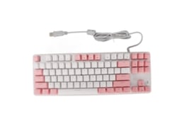 Teclado mecánico para juegos, 87 teclas, interruptores azules, retroiluminación RGB, USB, cable blanco/rosa, para PC/portátil.