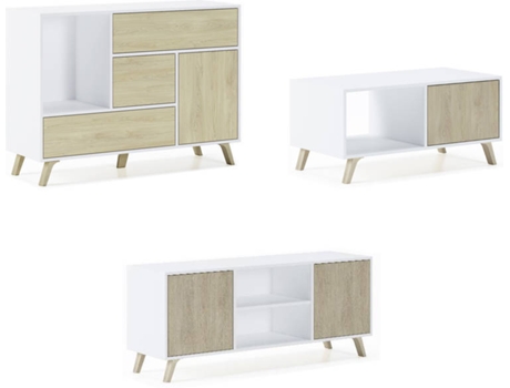 Conjunto Aparador Mesa mueble tv skraut home wind blanco 390 120 x 86 40