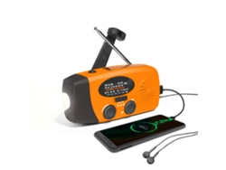 Radio portátil de emergencia Yuysan YY 071p FM/AM, recargable por energía solar, dinamo de manivela, linterna LED, 2000 mAh, alarma SOS naranja