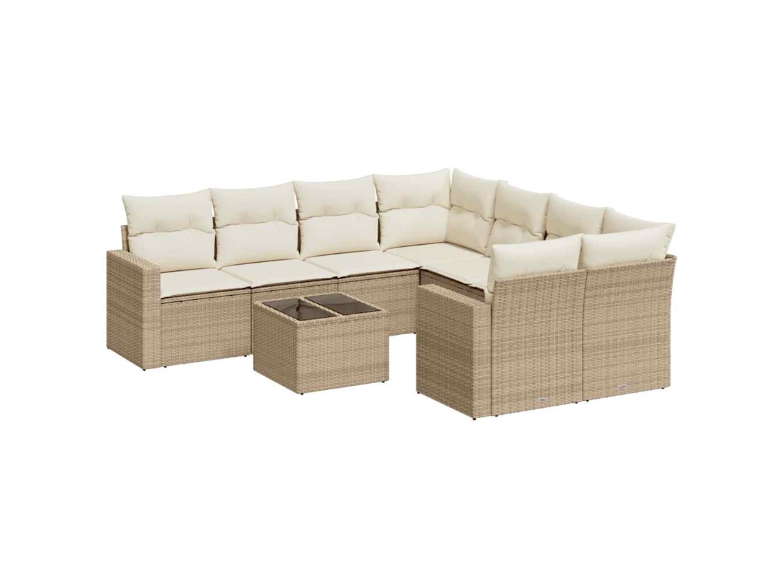Maison Exclusive - Conjunto de sofá de jardín de 9 piezas con cojines de mimbre, color beige