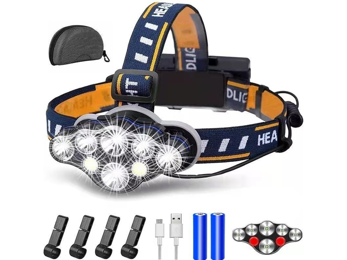 Lanterna De Cabeça Led Recarregável, Luz Ultra-potente De 8 Leds Com 2000 Lumens